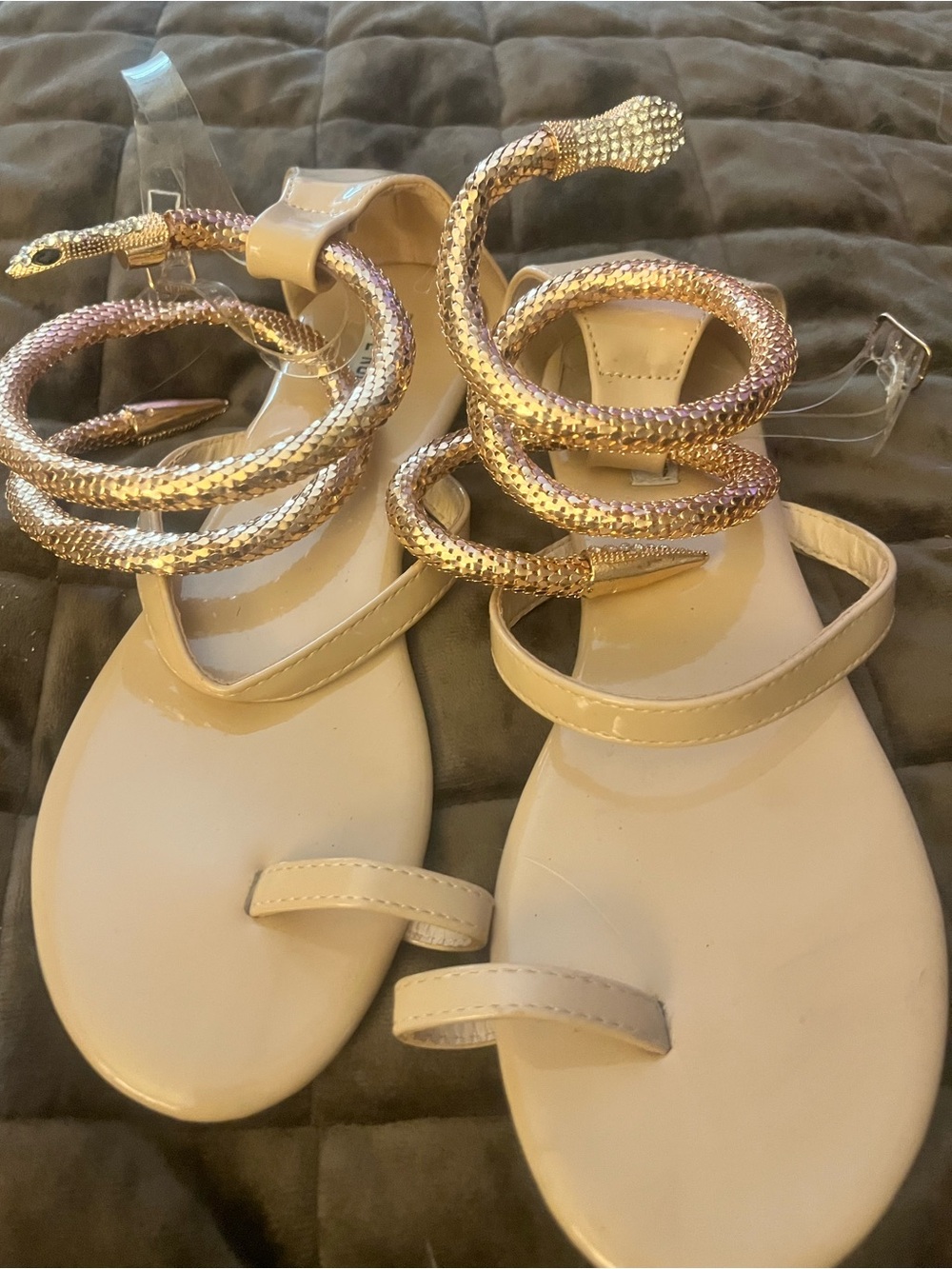 Rose Gold Snake-Embellished Women's Sandals
